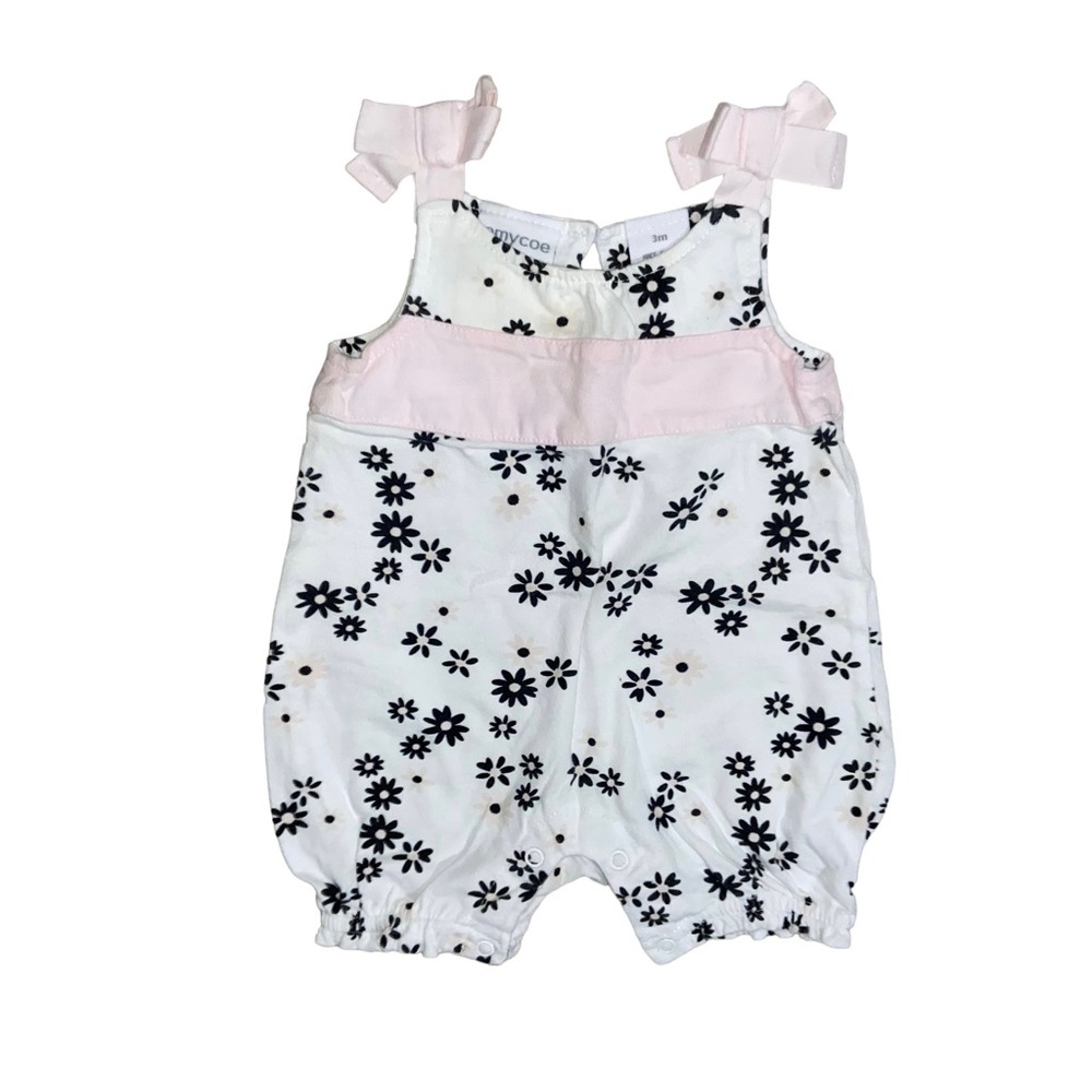 amycoe Baby Girl’s Size 3 months pink black flower tank bow romper bodysuit